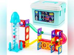 Play Brainy Magnetic Marble Run for Kids Ages 3 & Up - 72-Piece Magnetic Tiles with Rocket Elevator, Space-Themed Magnet Toys for Boys & Girls - STEM Educational Toys Set with Stickers & Storage Case 40
