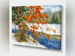 Stream In The Winter Forest I Lake House Canvas Wall Art 28