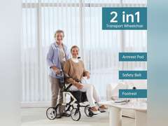 ELENKER 2 in 1 Rollator Walker & Transport Chair, Folding Wheelchair with 10 Non-Slip Wheels for Seniors, Reversible Backrest & Detachable Footrests, Champagne 144
