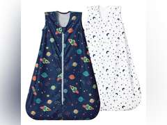david's kids Micro Fleece Baby Sleep Sack 6-12 Months, Soft Warm Baby Wearable Blankets with 2-Way Zipper, 2 Pack Comfy Sleeping Bags for Infant Newborn Boys Girls Neutral, Medium Size, Space Navy 24
