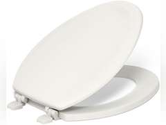 KOHLER K-4647-96 Stonewood Molded-Wood with Color-Matched Plastic Hinges Elongated Toilet Seat, Biscuit 47