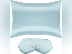 uxcell Satin Pillowcase for Hair and Skin with Hidden Zipper, Breathable Pillow Case with 1 Pcs Sleep Mask Queen (20"x30") Blue(2Pack) 11