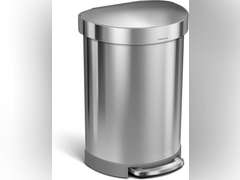 simplehuman 60 Liter / 16 Gallon Stainless Steel Semi-Round Step Trash Can with Liner Rim, Brushed Stainless Steel 126