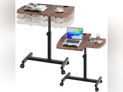 TV Trays Set of 2, Mobile Standing Stand Up Rolling Laptop Desks with Tilting Top Height Tray, Bed Tray, Tv Tray Folding Table for Bedroom, Home, Walnut Brown 45