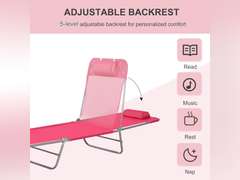 Outsunny Folding Chaise Lounge Chair, Pool Sun Tanning Chair, Outdoor Lounge Chair with Reclining Back, Breathable Mesh Seat, Headrest for Beach, Yard, Patio, Pink 58