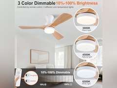 42 Inch Low Profile Ceiling Fan with Light and Remote, 3 Color Dimmable Flush Mount Ceiling Fan, 6 Speeds DC Motor, Wood Hugger Ceiling Fans with Lights, Indoor Outdoor Ceiling Fans 129