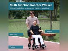 ELENKER All Terrain Rollator Walker Transport Wheelchair Combo, 2 in 1 Rolling Walker with Padded Seat and Wide Backrest, Red 671