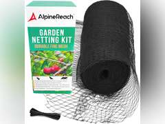 AlpineReach Garden Netting 7.5 x 65 ft Heavy Duty Bird Net, Deer, Plant Protection Extra Strong Woven Mesh, Reusable Kit with Zip Ties, Animal Fencing for Fruits Trees, Black 30