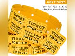 L LIKED 4000 Pairs Double Raffle Tickets - 4 Assorted Colors (Blue, Yellow, Red, Green), 1000 Tickets per Roll for Events, Fundraisers & Parties 26