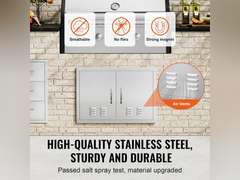 VEVOR BBQ Access Door, 30W x 21H Inch Double Outdoor Kitchen Door, Stainless Steel Flush Mount Door, Wall Vertical Door with Handles and Vents, for BBQ Island, Grilling Station, Outside Cabinet 59