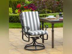 (2 Pack) Arden Selections Outdoor Dining Chair Cushion 44x 20, Water Repellent, Fade Resistant 44x 20, Stone Grey Cabana Stripe 65
