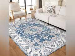 Living Room Rug 8x10 Machine Washable Navy Blue Vintage Bedroom Rugs with Rubber Backing - Oriental Large Indoor Soft Floor Carpet for Dining Room Under Table Home Office 150