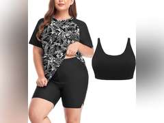 Inno Women's Plus Size 3 Piece Rash Guard Set with Bra Swimsuits Short Sleeve with Boyshorts UPF 50+ Surfing Swimwear, 4XL 40