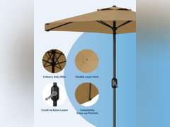 HarmonyHealth 7.5FT Patio Umbrella Outdoor, Market Umbrella, Table Umbrella, 6 Sturdy Ribs UV Protection Waterproof for Garden, Pool, Deck, Backyard (Tan) 189