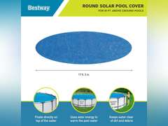 Bestway Flowclear 18 Foot Round Solar Heat Secure Pool Cover for Above Ground Swimming Pools with Storage Bag, Blue (Cover Only) 77