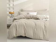 JELLYMONI Duvet Cover Queen Size Light Khaki - 3PCS Boho Striped Duvet Cover Set Polyester Tufted Bohemian Textured Comforter Cover 90 90in with Corner Ties & Zipper and 2 Pillowcases 42