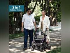 Elenker 2 in 1 Rollator Walker & Transport Chair, Folding Wheelchair Rolling Mobility Walking Aid with Seat Belt, Padded Seat and Detachable Footrests for Adult, Seniors (Purple) 230