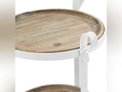 Deco 79 Metal Round Accent Table with Brown Wood Tabletops, 14" x 14" x 28", White 437