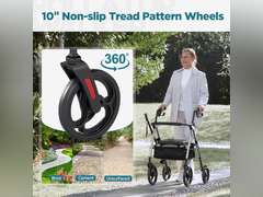 ELENKER Rollator Walker with 10 Wheels, Sponge Padded Seat and Backrest, Fully Adjustment Frame for Seniors, Champagne 81