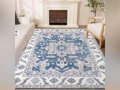 Living Room Rug 8x10 Machine Washable Navy Blue Vintage Bedroom Rugs with Rubber Backing - Oriental Large Indoor Soft Floor Carpet for Dining Room Under Table Home Office 150