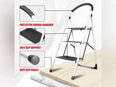 BIG RED 3 Step Ladder: Ergonomic Folding Stool with Anti-Slip Pedal, Step Stool with Padded Handle for Kitchen, Household, Offices. 400 lb Capacity 68