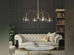 Chandeliers for Dining Rooms, 33 Modern Gold Chandelier, Large Globe Pendant Light Fixtures with Globe Seeded Glass Shade for Living Room, Bedroom & Kitchen, Dark Golden Finish 58