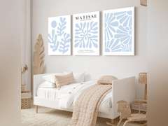 yulihaz Matisse Flower Wall Art Framed 16x24 inch Set of 3 Abstract Minimalist Light Blue and White Henri Matisse Canvas Posters Prints Aesthetic Pictures Wall Decor Large Gallery Home Decoration 54