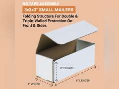 Aviditi White Corrugated Cardboard Mailing Boxes, 8 x 3 x 3 Inches, Pack of 50, Crush-Proof, for Shipping, Mailing and Storing 78