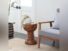 Deco 79 Teak Wood Handmade Side End Accent Table Live Edge End Table with Coiled Base, Side Table 13" x 13" x 20", Brown 106