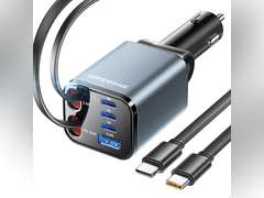 Upgraded SUPERONE Retractable Car Charger, Ultra-Compact 6-Port Car Charger USB C, iPhone Car Chargers Fast Charging with USB C & Apple Cable, Car Accessories Adapter for iPhone 16/15/14/13/12 17