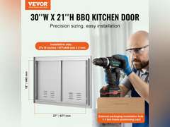 VEVOR BBQ Access Door, 30W x 21H Inch Double Outdoor Kitchen Door, Stainless Steel Flush Mount Door, Wall Vertical Door with Handles and Vents, for BBQ Island, Grilling Station, Outside Cabinet 59