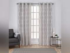 Exclusive Home Curtains EH8126-02 2-108G Montrose Ogee Geometric Textured Linen Window Curtain Panel Pair with Grommet Top, 54x108, Dove Grey, 2 Piece 30