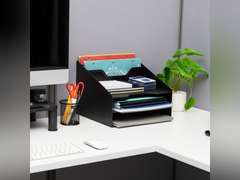 Mind Reader Desktop Organizer, Vertical File Holder, Paper Trays, Office, Plastic, 12.5" L x 11.75" W x 9.5" H, Black 29