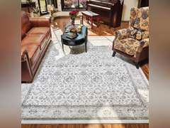 6x9 Washable Area Rug for Living Room Bedroom - Vintage Boho Carpet Large Soft Distressed Floral Floor Rug for Dinning Room Playroom Home Office Indoor Room Decor,Grey 332
