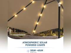 wikiwiki 7.5ft Solar Led Patio Umbrella, Sturdy Outdoor Market Umbrella for Deck, Pool, Garden w/Tilt, Crank, 32 LED Lights, Tan 189