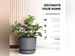 Elly D cor 8 inch Plastic Cylinder Planter Pot with Self-Watering Saucer and Drainage Hole,Lightweight & Extremely Durable, 8"x 8", Gray 27