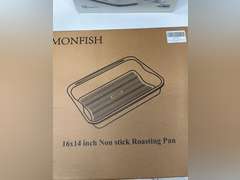 Monfish Turkey Roasting Pan for oven, Green large Lasagna Pan Rectangle Cake Pan 16 x 14 inches Carbon Steel Wavy bottom 21