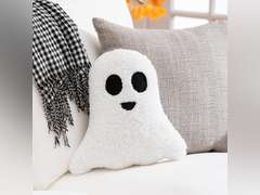 Evergreen Halloween 13" Shaped Comfortable Throw Pillow with Embroidering, Indoor Couch Pillows for Home Halloween Decoration (White Ghost) 20