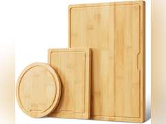 Organic Bamboo Cutting Board Set of 3-Large Wood Cutting Board Set for Kitchen,Wooden Chopping Boards with Juice Grooves & Built in Side Handles 17
