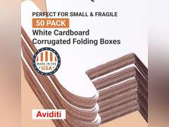 Aviditi White Corrugated Cardboard Mailing Boxes, 8 x 3 x 3 Inches, Pack of 50, Crush-Proof, for Shipping, Mailing and Storing 78