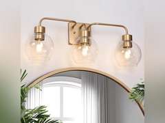 Gold Bathroom Vanity Light 3-Lights Bathroom Light Fixtures Over Mirror with Clear Glass Globe Shade 24.5 inch Modern Gold Wall Sconce Lighting 70