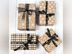 RUSPEPA Christmas Wrapping Paper, Kraft Paper - Deer, Snowflake and Plaid Style Designs - 4 Rolls - 30 inches x 10 feet per Roll 20