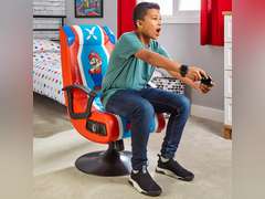 X-Rocker Officially Licensed Nintendo Super Gaming, Pedestal Folding Chair with 2.1 Audio Built-in Mario-Red/Blue 1 341