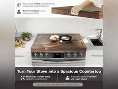 BLUEWEST Noodle Board Stove Cover with Handles, 3 in 1 Wood Stove Top Covers Board for Gas Burners and Electric Stove, Wooden RV Stovetop Cover, Tray for Kitchen Counter Space with Juice Grooves 170