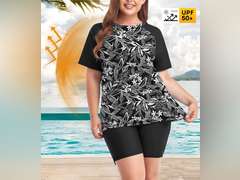 Inno Women's Plus Size 3 Piece Rash Guard Set with Bra Swimsuits Short Sleeve with Boyshorts UPF 50+ Surfing Swimwear, 4XL 40
