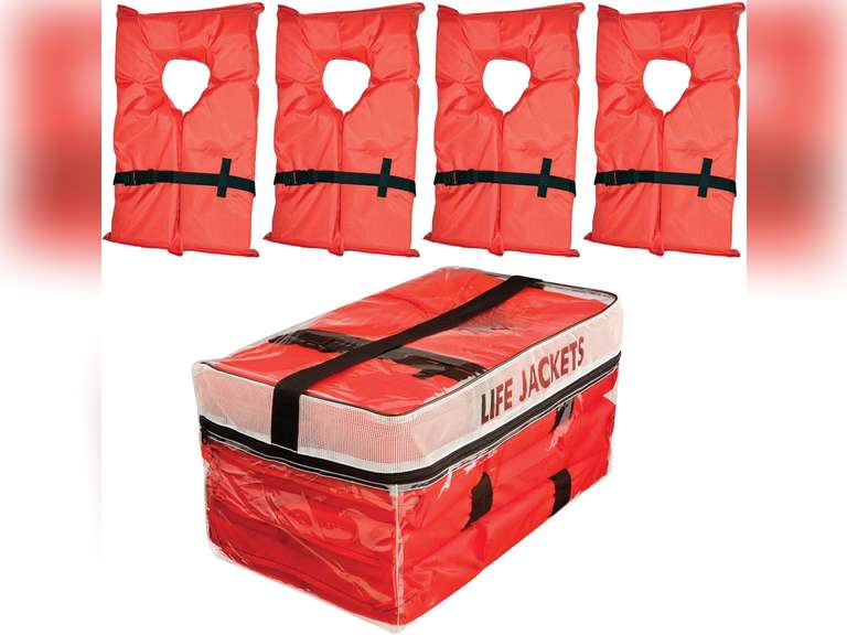 Absolute Outdoor Kent Clear Storage Bag with Type II Life Jackets, 4 Each (Adult, Orange) 37