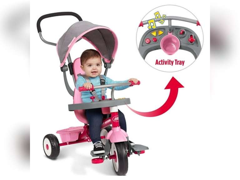 Radio Flyer, 4-in-1 Stroll 'N Trike with Activity Tray, Pink & Gray, Tricycle for Girls and Boys 84