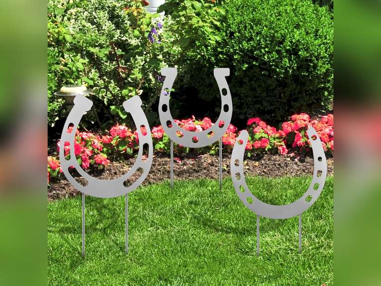3 Pcs Horseshoes Yard Signs Metal Horseshoes Garden Stakes Summer Lawn Decorations Outdoor Yard Decoration with Stake for Summer Garden Wedding Holiday Decor 20