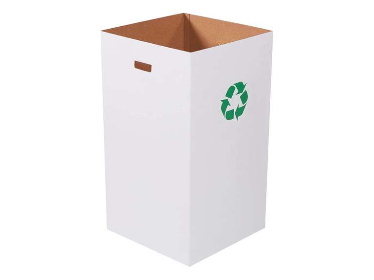 Aviditi Corrugated Trash Can with Recycle Logo, 50 Gallon, 18" x 18" x 36", White, 10/Bundle 260