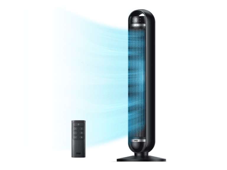 Dreo Tower Fan, 27ft/s Velocity Quiet Floor Fan, 90 Oscillating Fans for Indoors with 8 Speeds, 4 Modes, Remote Control, Standing Fans, Bladeless Fan, Black, Nomad DC 70